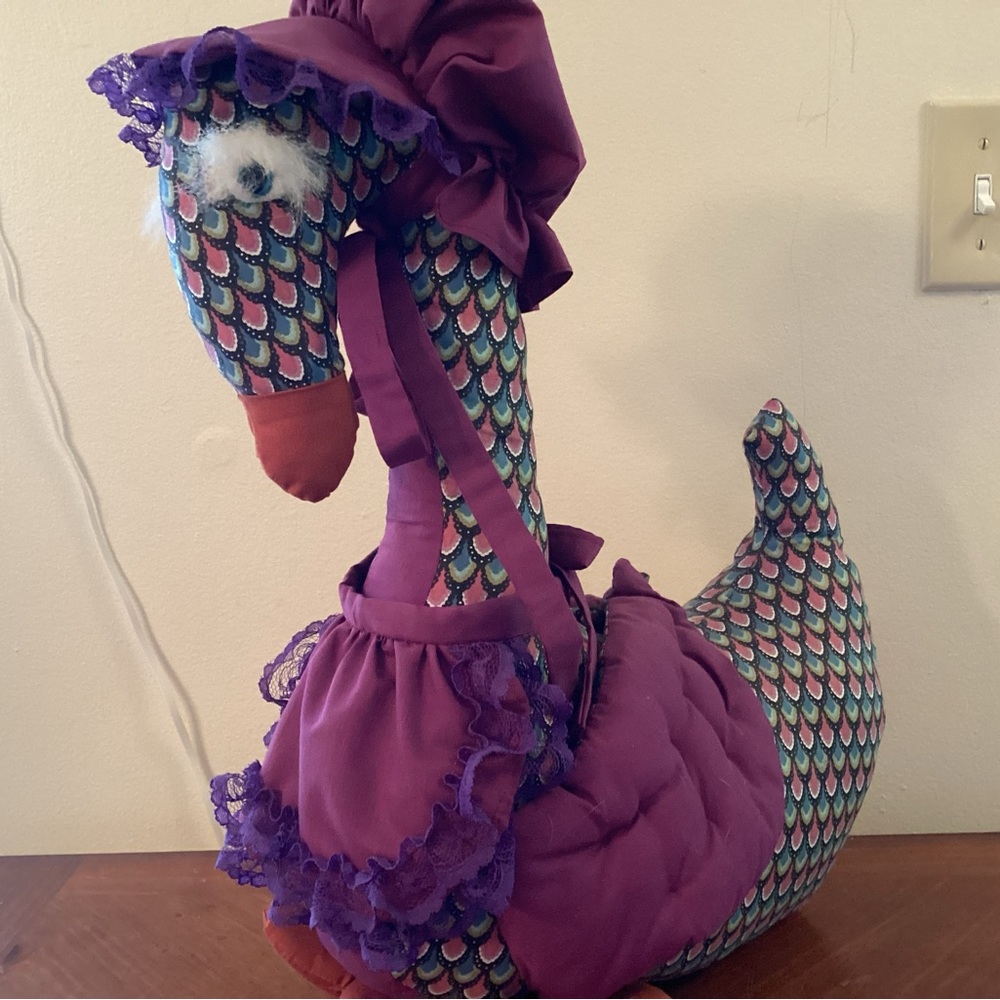 VINTAGE Purple 17" HAND MADE GOOSE STUFFED DOLL.
